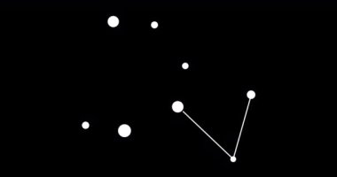 Krater takımyıldızı. Gece gökyüzünde yıldızlar. Takımyıldızı siyah-beyaz olarak çizilmiş sanat tarzında. Yıldızlar ve galaksiler kümesi. Yatay bileşim, 4k video kalitesi