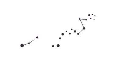 Hydra takımyıldızı. Gece gökyüzünde yıldızlar. Takımyıldızı siyah-beyaz olarak çizilmiş sanat tarzında. Yıldızlar ve galaksiler kümesi. Yatay bileşim, 4k video kalitesi
