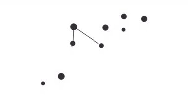 Lacerta takımyıldızı. Gece gökyüzünde yıldızlar. Takımyıldızı siyah-beyaz olarak çizilmiş sanat tarzında. Yıldızlar ve galaksiler kümesi. Yatay bileşim, 4k video kalitesi