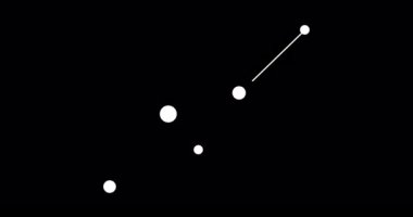 Leo Minor takımyıldızı. Gece gökyüzünde yıldızlar. Takımyıldızı siyah-beyaz olarak çizilmiş sanat tarzında. Yıldızlar ve galaksiler kümesi. Yatay bileşim, 4k video kalitesi