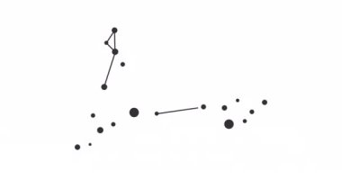 Balık takımyıldızı. Gece gökyüzünde yıldızlar. Takımyıldızı siyah-beyaz olarak çizilmiş sanat tarzında. Yıldızlar ve galaksiler kümesi. Yatay bileşim, 4k video kalitesi