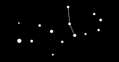 Başak takımyıldızı. Gece gökyüzünde yıldızlar. Takımyıldızı siyah-beyaz olarak çizilmiş sanat tarzında. Yıldızlar ve galaksiler kümesi. Yatay bileşim, 4k video kalitesi