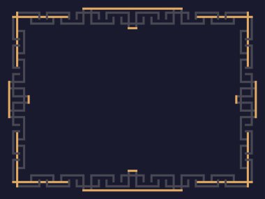 Art deco çerçeve. Klasik doğrusal sınır. Davetiyeler, broşürler ve tebrik kartları için bir şablon tasarla. Geometrik altın çerçeveli. 1920 'lerin tarzı - 1930' lar. Vektör illüstrasyonu