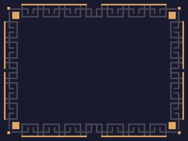 Art deco çerçeve. Klasik doğrusal sınır. Davetiyeler, broşürler ve tebrik kartları için bir şablon tasarla. Geometrik altın çerçeveli. 1920 'lerin tarzı - 1930' lar. Vektör illüstrasyonu