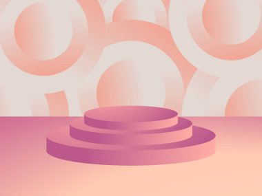 Geometrik şekilli minimalist tarzda 3D podyum. Ürün sunumu için son sınıf podyumu. Reklam kaidesi, düzen. Vektör illüstrasyonu