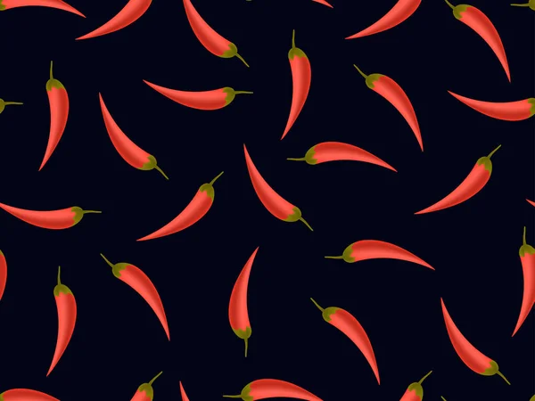 Czerwona Papryka Chili Bezszwowy Wzór Czarnym Tle Pikantna Przyprawa Potraw — Wektor stockowy