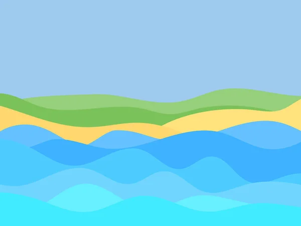 Bord Mer Dans Style Minimaliste Paysage Ondulé Mer Rivage Vagues — Image vectorielle