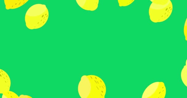 柠檬的飞行 在绿色背景上画动画柠檬 横向构图 4K视频质量 — 图库视频影像