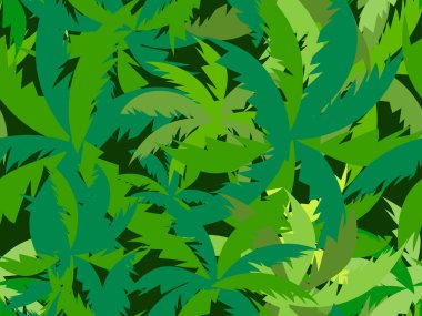 Yeşil palmiye pürüzsüz bir iz bırakır. Promosyon malzemeleri, kumaş baskıları, afişler ve posterler için yaz tropik arka plan. Vektör illüstrasyonu