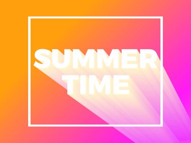 Gradyan arkaplanda yaz zamanı metni. Sarı ve pembe renkler. 80 'lerin retro bilim kurgu 3D metni. Reklam broşürleri, afişler ve posterler için tasarım. Vektör illüstrasyonu