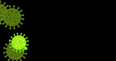 Coronavirus havada uçuşuyor. Siyah arkaplana COVID 19 virüsünün parçacıklarını çizdim. Akut solunum sendromu, bulaşıcı virüs. Yatay bileşim, 4k video kalitesi