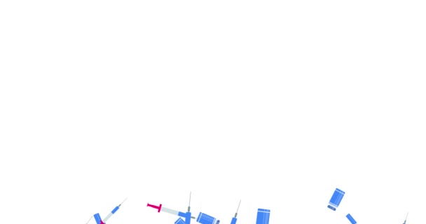 Шприц Флакони Літають Обертаються Анімація Руху Шприців Вакцин Від Коронавірусу — стокове відео