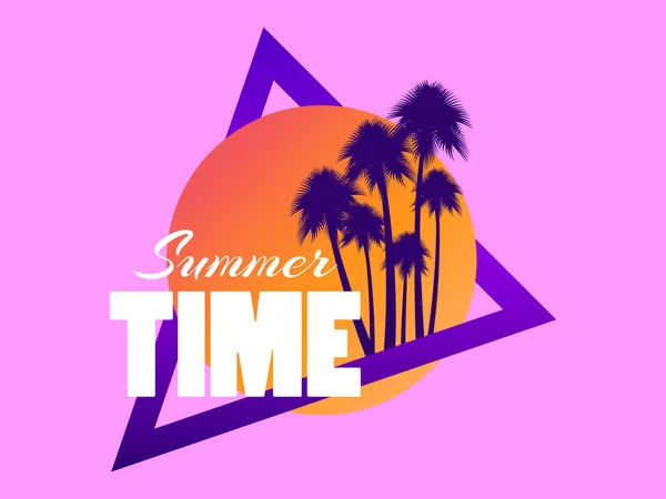 80S Retro Sci Palm Trees Sunset Retro Futuristic Sun Palm — Stock Vector