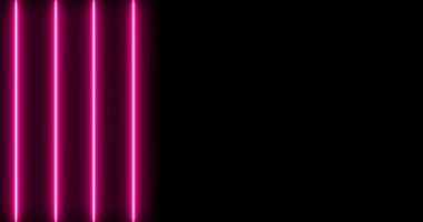 Dikey lazer ışınları soldan sağa hareket ediyor. Siyah arkaplanda neon ışınları. Yatay bileşim, 4k video kalitesi