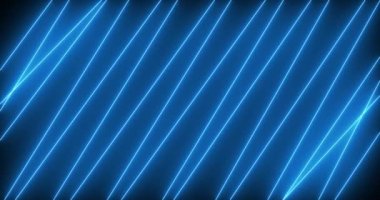 Mavi neon ışınları hareketli animasyon. Neon ışınları kesişecek, lazer gösterisi. Lazer ışınları hareket ediyor. Yatay bileşim, 4k video kalitesi