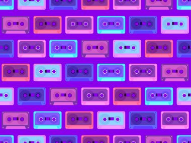 Kaset bantları kusursuz. 70-90 'ların müzik kasetleri için kasetler. Promosyon ürünleri, afişler ve ambalaj kağıtları için tasarım. Vektör illüstrasyonu