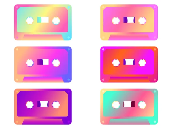 Gradient Music Cassette Retro Audio Cassettes Isolated White Background 70S — Stock Vector