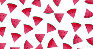 Dilimlenmiş karpuz döngüsü. Çekirdekli karpuz hareketli animasyon. Animasyonu artır ve azalt. Yatay bileşim, 4k video kalitesi