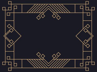 Art deco çerçeve. Klasik doğrusal sınır. Davetiyeler, broşürler ve tebrik kartları için bir şablon tasarla. Geometrik altın çerçeveli. 1920 'lerin tarzı - 1930' lar. Vektör illüstrasyonu