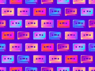 Kaset bantları kusursuz. 70-90 'ların müzik kasetleri için kasetler. Promosyon ürünleri, afişler ve ambalaj kağıtları için tasarım. Vektör illüstrasyonu