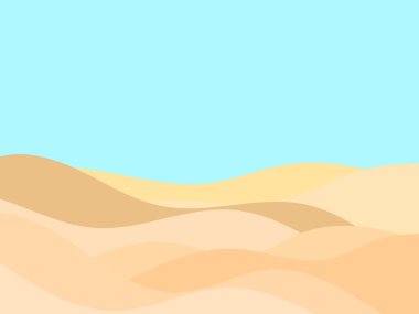 Minimalist tarzında kum tepeleri olan çöl manzarası. Düz dizayn. Parmak izleri, posterler ve iç tasarım için boho dekoru. Orta Çağ modern dekoru. Vektör illüstrasyonu
