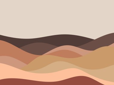 Dalgalı manzara minimalist bir tarzda. Tepeli bir manzara. Parmak izleri, posterler ve iç tasarım için boho dekoru. Orta Çağ modern dekoru. Moda tarzı. Vektör illüstrasyonu