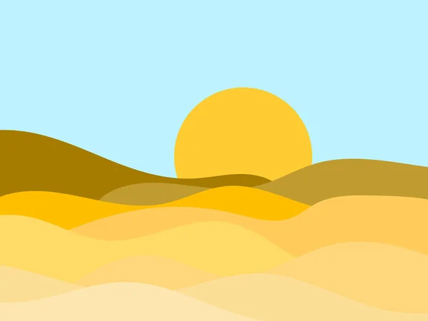 Paisagem Deserto Com Dunas Estilo Minimalista Projeto Liso Amarelo Sol — Vetor de Stock