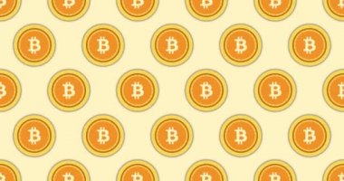 Bitcoin paralar azalır ve artar, kusursuz döngü. BTC simge simgesi Kripto para hareketi animasyonu. Yatay bileşim, 4k video kalitesi