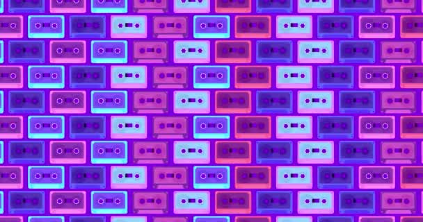 Music Cassettes Move Left Right Purple 80S Style Background Music — Αρχείο Βίντεο