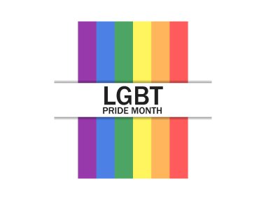 LGBT gurur ayı, beyaz arka planda gökkuşağı bayrakları. Hoşgörü ve sevgi. Cinsel azınlıkların, eşcinsellerin ve lezbiyenlerin, transseksüellerin festivali. Pankart ve poster için tasarım. Vektör illüstrasyonu