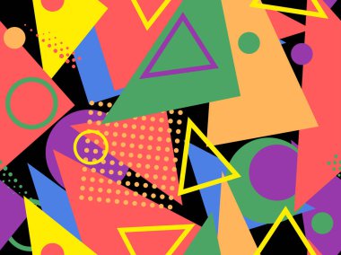 Gökkuşağı renkleriyle 80 'lerin geometrik, pürüzsüz deseni. LGBT gurur ayı. Cinsel azınlıkların, eşcinsellerin ve lezbiyenlerin, transseksüellerin festivali. Pankart ve poster için tasarım. Vektör illüstrasyonu