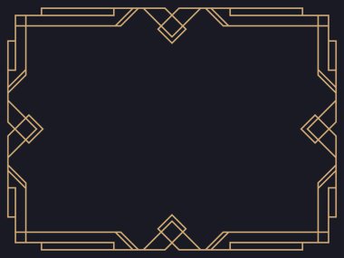 Art deco çerçeve. Klasik doğrusal sınır. Davetiyeler, broşürler ve tebrik kartları için bir şablon tasarla. Geometrik altın çerçeveli. 1920 'lerin tarzı - 1930' lar. Vektör illüstrasyonu