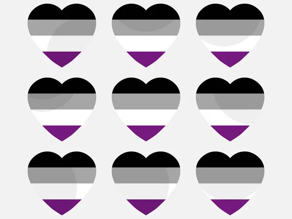 Cuori Con Bandiera Asessuata Set Icone Giorno Dell Orgoglio Sessuale — Vettoriale Stock