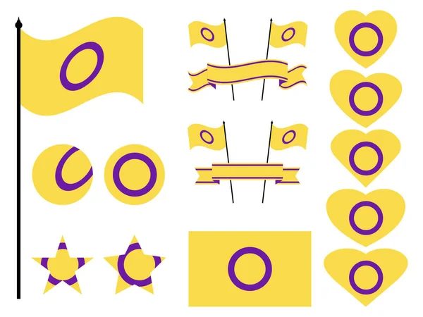 Коллекция Символов Интерсекс Флага Сердца Звезды Круги Интерсекс Флагом Сексуальные — стоковый вектор
