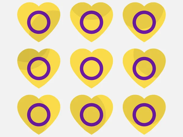 Cuori Con Bandiera Intersex Set Icone Giorno Dell Orgoglio Intersessuale — Vettoriale Stock