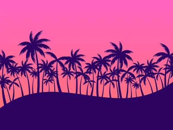 Avondlandschap Met Palmbomen Silhouetten Van Palmbomen Bij Zonsondergang Tropisch Zomerlandschap — Stockvector