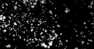 Uçan soyut parçacıklar. Bokeh etkisi. Siyah ve beyaz parçacıklar uçar. Yatay bileşim, 4k video kalitesi