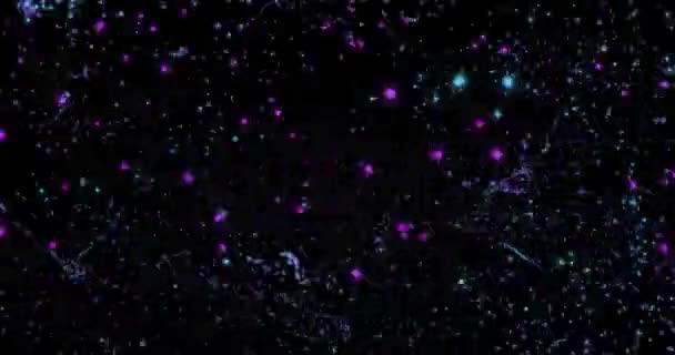 Abstract Particles Flying Bokeh Effect Multicolored Particles Fly Black Background — Stock Video