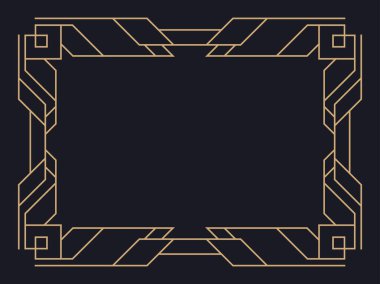 Art deco çerçeve. Klasik doğrusal sınır. Davetiyeler, broşürler ve tebrik kartları için bir şablon tasarla. Geometrik altın çerçeveli. 1920 'lerin tarzı - 1930' lar. Vektör illüstrasyonu