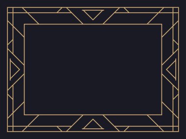 Art deco çerçeve. Klasik doğrusal sınır. Davetiyeler, broşürler ve tebrik kartları için bir şablon tasarla. Geometrik altın çerçeveli. 1920 'lerin tarzı - 1930' lar. Vektör illüstrasyonu