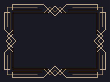 Art deco çerçeve. Klasik doğrusal sınır. Davetiyeler, broşürler ve tebrik kartları için bir şablon tasarla. Geometrik altın çerçeveli. 1920 'lerin tarzı - 1930' lar. Vektör illüstrasyonu