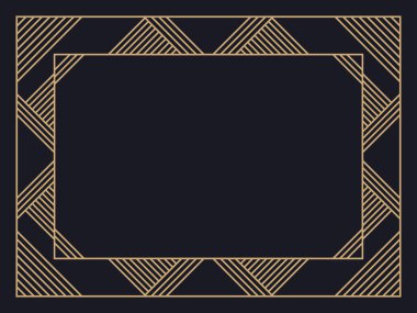 Art deco çerçeve. Klasik doğrusal sınır. Davetiyeler, broşürler ve tebrik kartları için bir şablon tasarla. Geometrik altın çerçeveli. 1920 'lerin tarzı - 1930' lar. Vektör illüstrasyonu