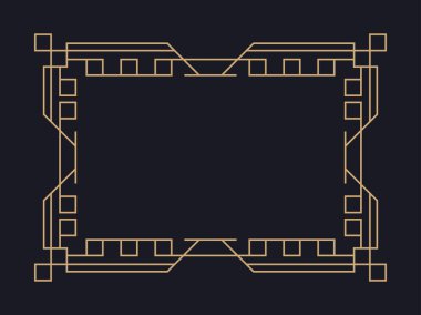 Art deco çerçeve. Klasik doğrusal sınır. Davetiyeler, broşürler ve tebrik kartları için bir şablon tasarla. Geometrik altın çerçeveli. 1920 'lerin tarzı - 1930' lar. Vektör illüstrasyonu
