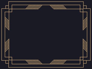 Art deco çerçeve. Klasik doğrusal sınır. Davetiyeler, broşürler ve tebrik kartları için bir şablon tasarla. Geometrik altın çerçeveli. 1920 'lerin tarzı - 1930' lar. Vektör illüstrasyonu