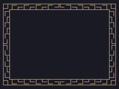 Art deco çerçeve. Klasik doğrusal sınır. Davetiyeler, broşürler ve tebrik kartları için bir şablon tasarla. Geometrik altın çerçeveli. 1920 'lerin tarzı - 1930' lar. Vektör illüstrasyonu