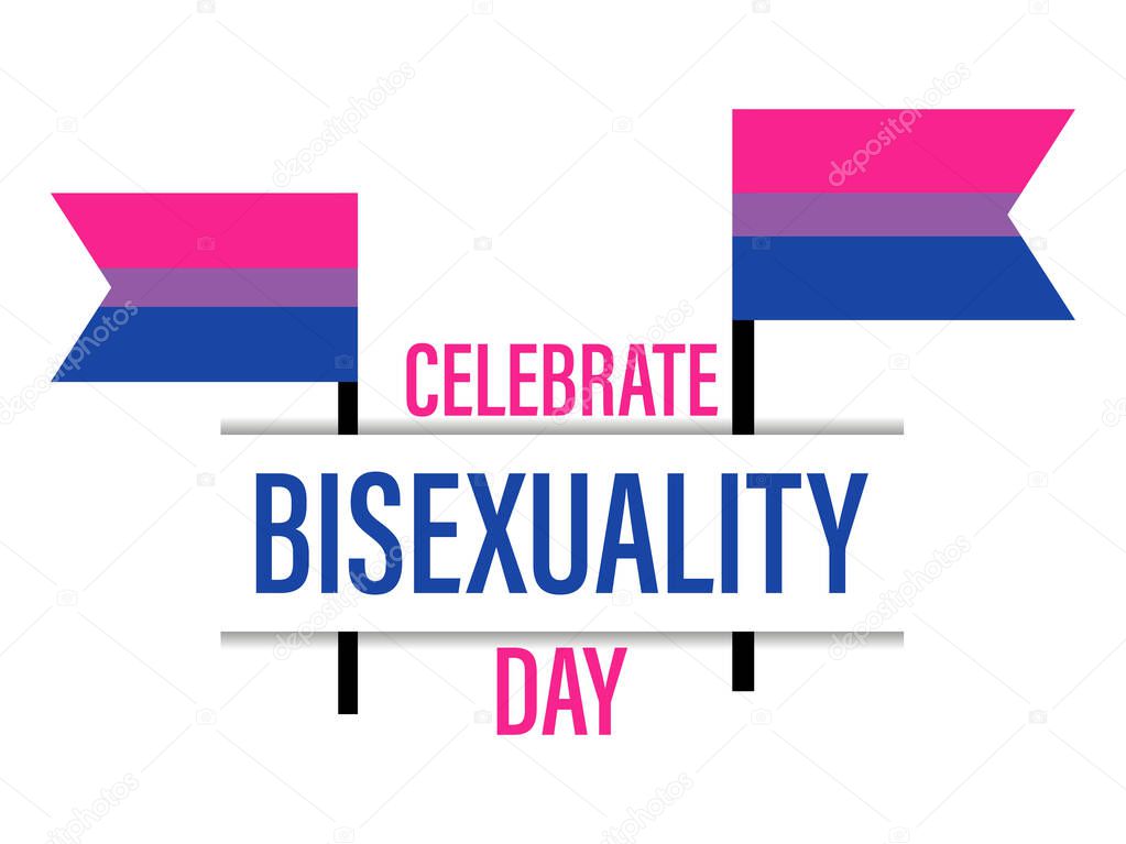 Celebrate Bisexuality Day. Bisexual pride flag on white background. Tolerance and love. LGBT sexual minorities. Romantic attraction symbol. Design for banner and  poster. Vector illustration