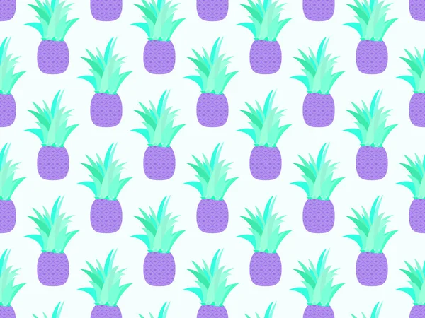 パイナップルシームレスパターン 夏の果物のパターン 白い背景に紫色のパイナップル Tシャツ 紙や布にプリントのための熱帯の背景 ベクターイラスト — ストックベクタ