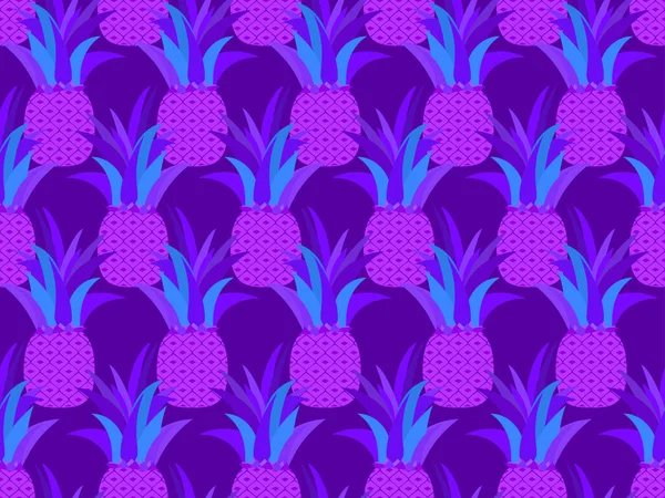 パイナップルシームレスパターン 紫パイナップル80年代スタイル Tシャツの夏の果物の背景 紙や布にプリントします ベクターイラスト — ストックベクタ
