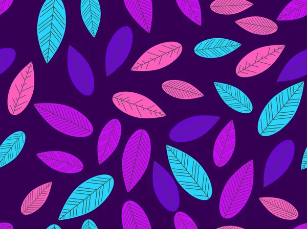 Feuilles Automne Colorées Motif Sans Couture Feuilles Violettes Roses Bleues — Image vectorielle