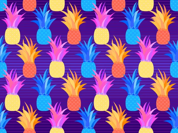 80年代スタイルのパイナップルシームレスパターン カラフルなパイナップル 夏の果物のパターン Tシャツ 紙や布にプリントのための熱帯の背景 ベクターイラスト — ストックベクタ